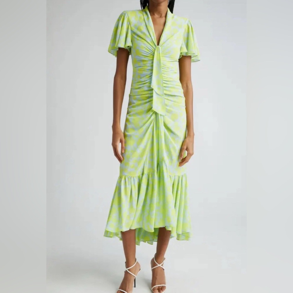 cinq a sept Lime Green Printed Midi Dress